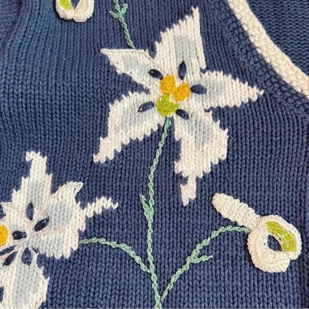 Storybook Knits Celestial Blooms Vintage 90s Floral Embroidered Cardigan S - Picture 8 of 16